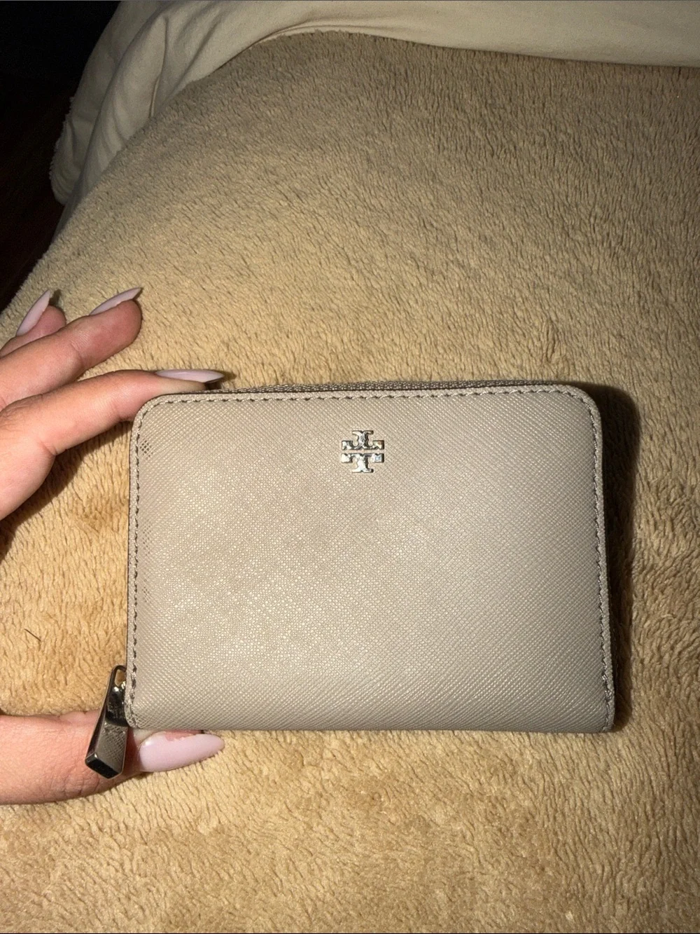 Tory Burch Taupe Zip-Around Card Case